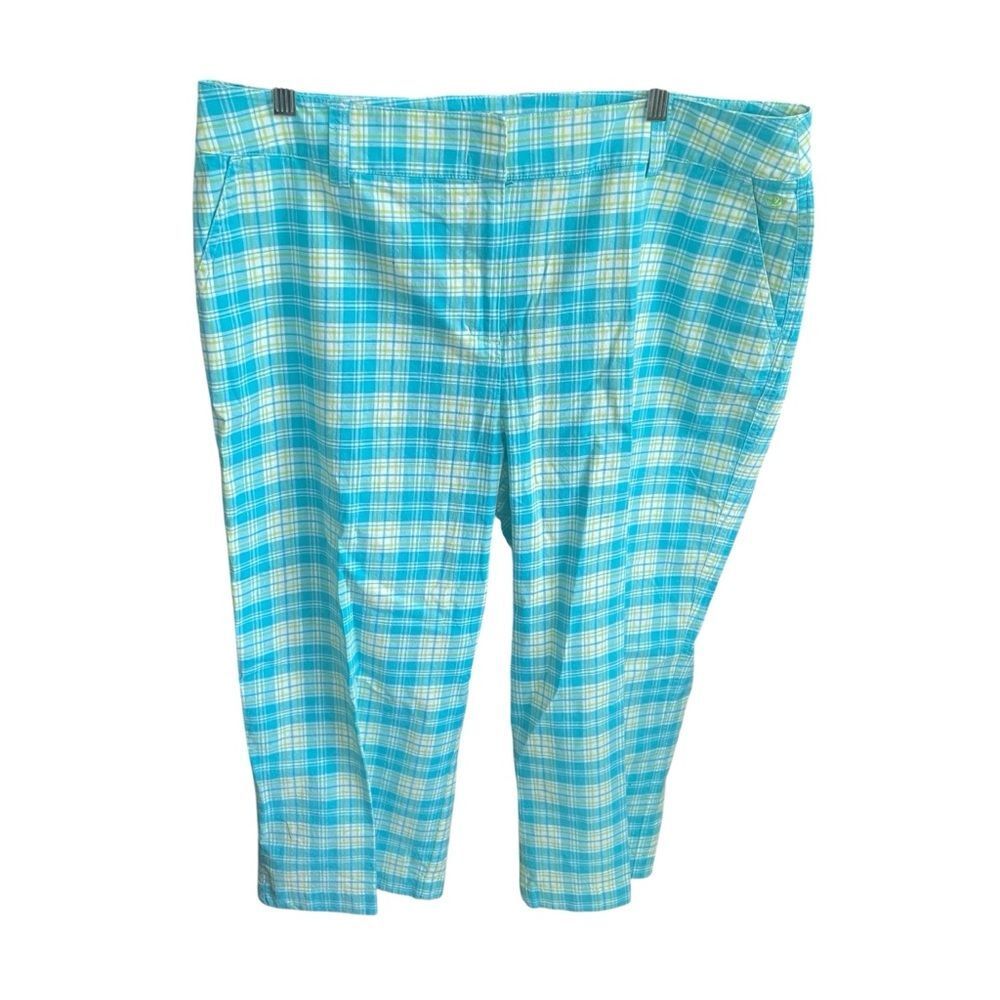 Duck Head Turquoise Plaid Coastal Beach Capris Pants Women's Plus Size 18